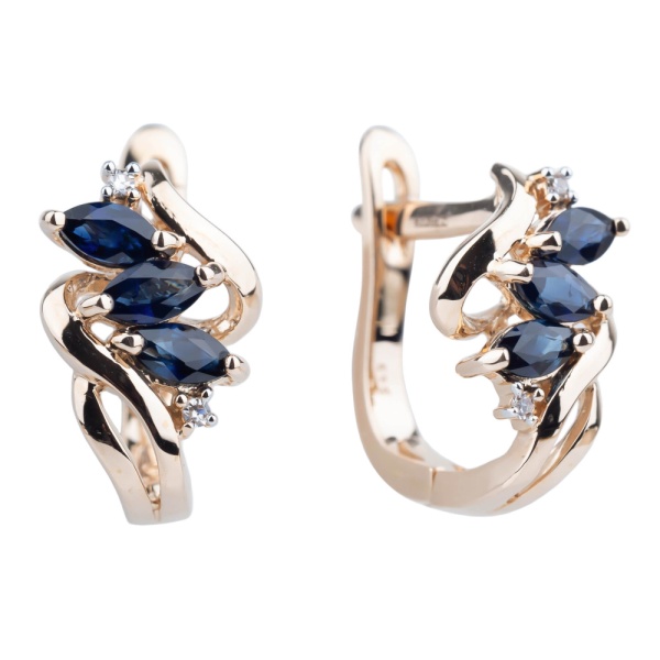 Серьги из красного золота с сапфирами и бриллиантами